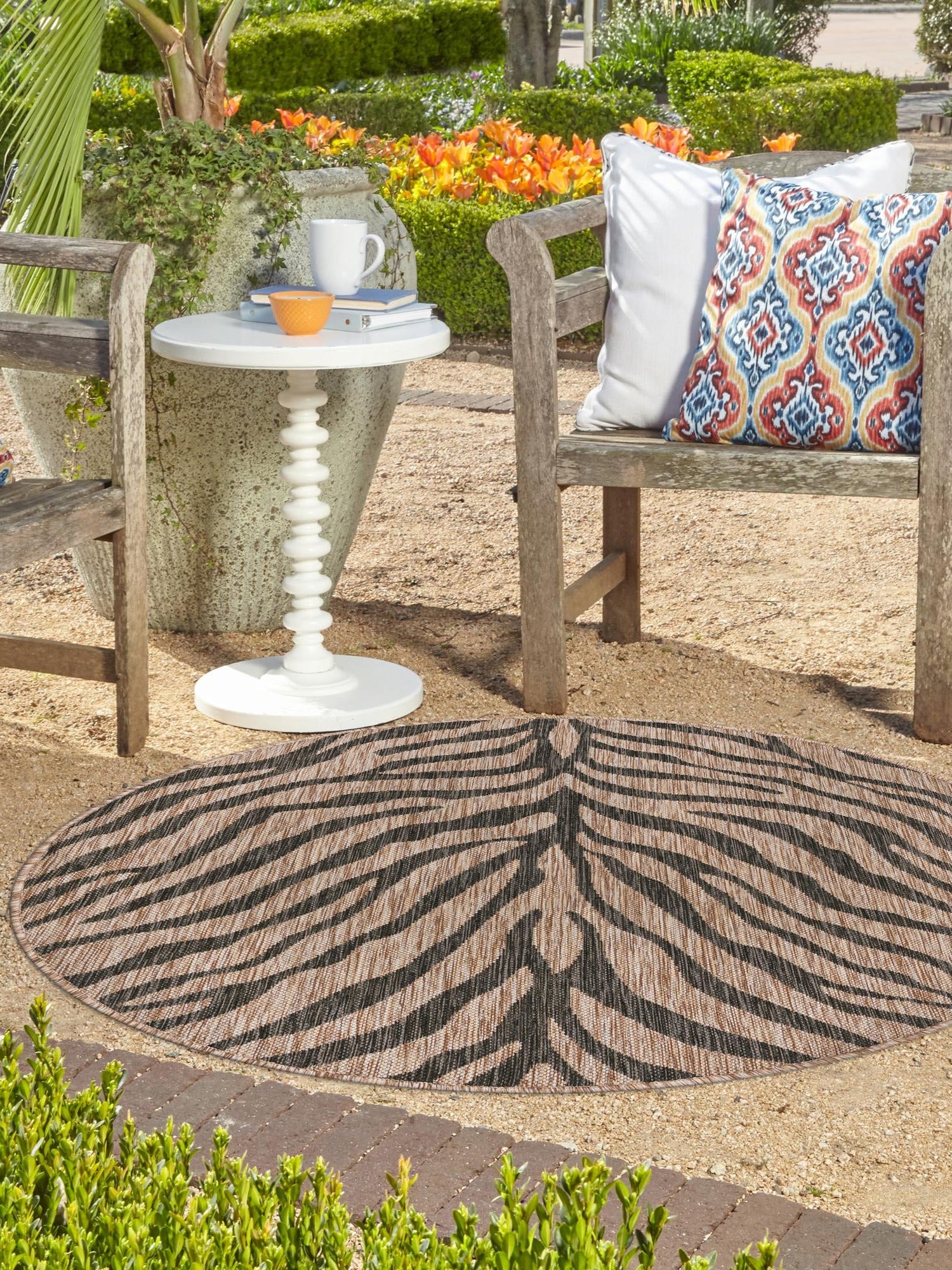 Natural 3' 1 x 3' 1 Outdoor Safari Round Area Rug Weather Resistant for Patio, Deck, Terrace, Balcony, Porch Animal Print Wildlife Nature Carpet for Sale at Rug Engine