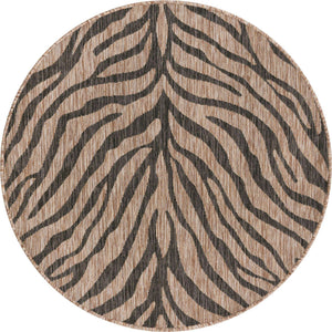 Natural 4' 1 x 4' 1 Outdoor Safari Round Area Rug Weather Resistant for Patio, Deck, Terrace, Balcony, Porch Animal Print Wildlife Nature Carpet for Sale at Rug Engine