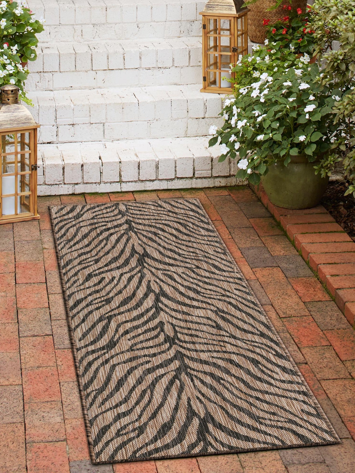 Natural 2' x 6' 1 Outdoor Safari Runner Area Rug Weather Resistant for Patio, Deck, Terrace, Balcony, Porch Animal Print Wildlife Nature Carpet for Sale at Rug Engine