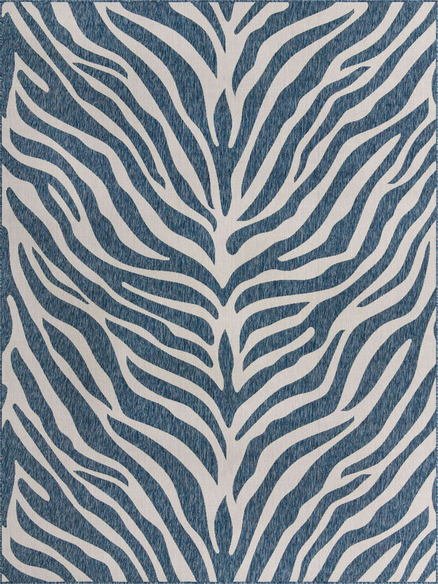 Blue 9' x 12' Outdoor Safari Rectangle Area Rug Weather Resistant for Patio, Deck, Terrace, Balcony, Porch Animal Print Wildlife Nature Carpet for Sale at Rug Engine