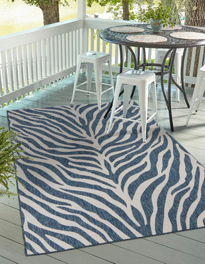 Blue 5' 3 x 8' Outdoor Safari Rectangle Area Rug Weather Resistant for Patio, Deck, Terrace, Balcony, Porch Animal Print Wildlife Nature Carpet for Sale at Rug Engine