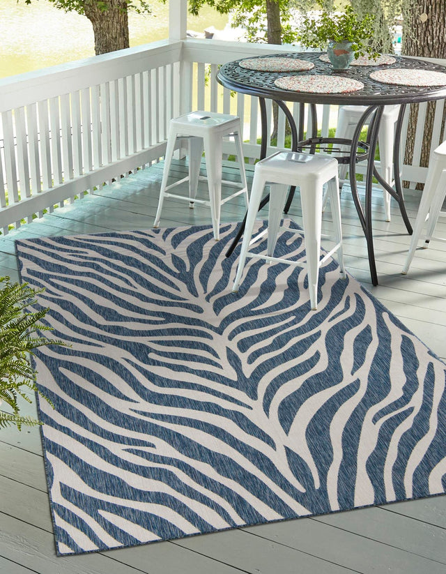 Blue 7' 10 x 11' Outdoor Safari Rectangle Area Rug Weather Resistant for Patio, Deck, Terrace, Balcony, Porch Animal Print Wildlife Nature Carpet for Sale at Rug Engine