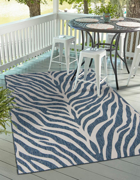 Blue 10' x 14' 1 Outdoor Safari Rectangle Rug