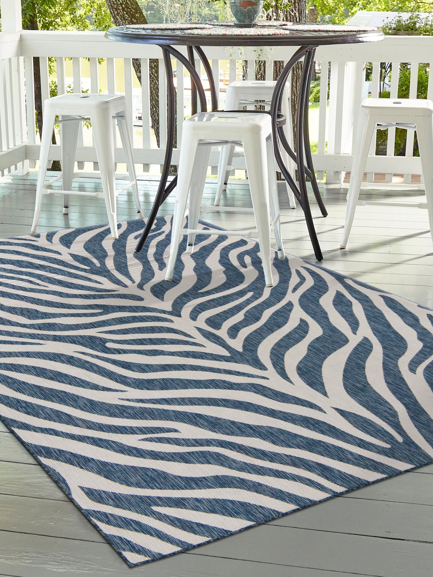 Blue 10' x 14' 1 Outdoor Safari Rectangle Area Rug Weather Resistant for Patio, Deck, Terrace, Balcony, Porch Animal Print Wildlife Nature Carpet for Sale at Rug Engine