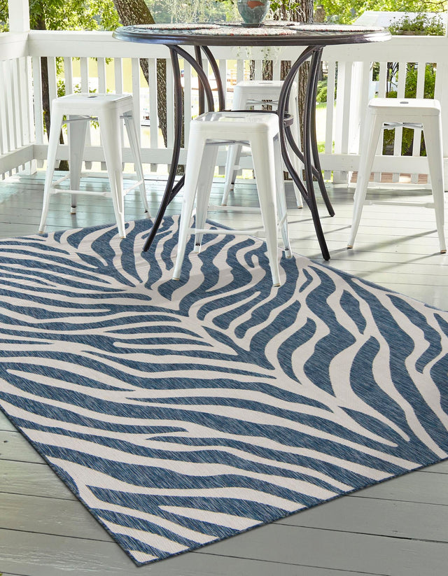 Blue 10' x 14' 1 Outdoor Safari Rectangle Rug