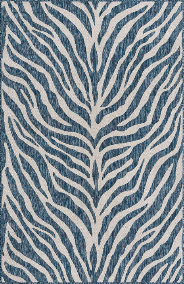 Blue 5' 3 x 8' Outdoor Safari Rectangle Area Rug Weather Resistant for Patio, Deck, Terrace, Balcony, Porch Animal Print Wildlife Nature Carpet for Sale at Rug Engine
