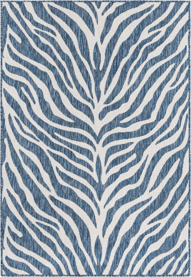 Blue 4' 1 x 6' 1 Outdoor Safari Rectangle Area Rug Weather Resistant for Patio, Deck, Terrace, Balcony, Porch Animal Print Wildlife Nature Carpet for Sale at Rug Engine