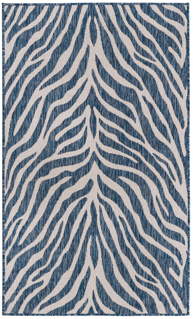 Blue 3' 1 x 5' 3 Outdoor Safari Rectangle Area Rug Weather Resistant for Patio, Deck, Terrace, Balcony, Porch Animal Print Wildlife Nature Carpet for Sale at Rug Engine