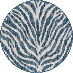 Blue 3' 1 x 3' 1 Outdoor Safari Round Area Rug Weather Resistant for Patio, Deck, Terrace, Balcony, Porch Animal Print Wildlife Nature Carpet for Sale at Rug Engine