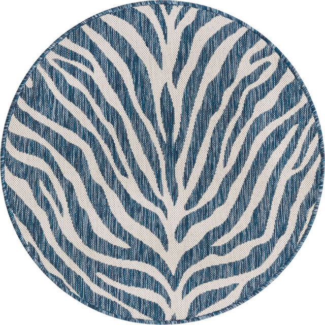 Blue 3' 1 x 3' 1 Outdoor Safari Round Area Rug Weather Resistant for Patio, Deck, Terrace, Balcony, Porch Animal Print Wildlife Nature Carpet for Sale at Rug Engine