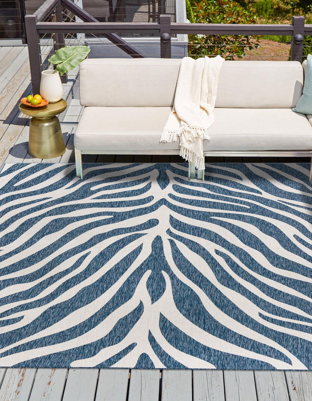 Blue 10' x 10' Outdoor Safari Square Area Rug Weather Resistant for Patio, Deck, Terrace, Balcony, Porch Animal Print Wildlife Nature Carpet for Sale at Rug Engine