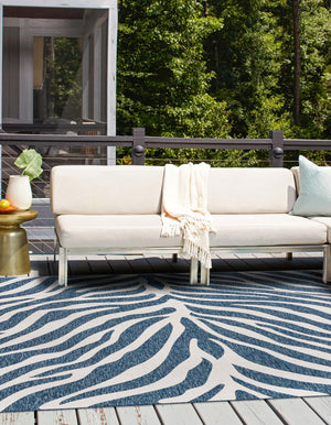 Blue 10' x 10' Outdoor Safari Square Area Rug Weather Resistant for Patio, Deck, Terrace, Balcony, Porch Animal Print Wildlife Nature Carpet for Sale at Rug Engine