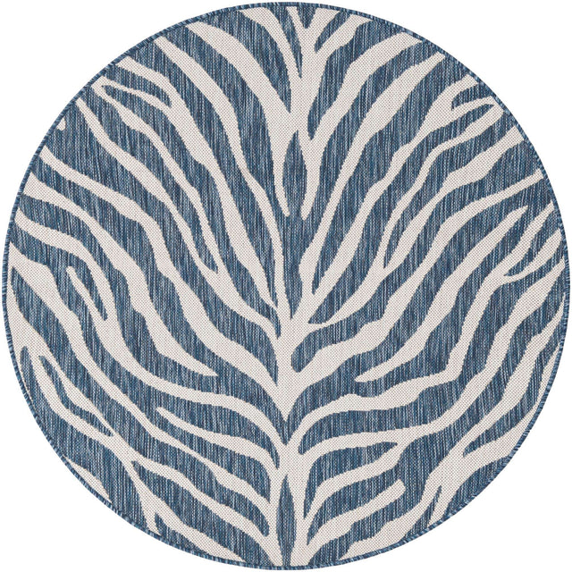 Blue 4' 1 x 4' 1 Outdoor Safari Round Area Rug Weather Resistant for Patio, Deck, Terrace, Balcony, Porch Animal Print Wildlife Nature Carpet for Sale at Rug Engine