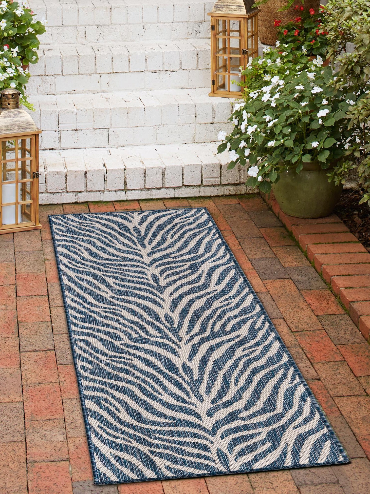 Blue 2' x 8' Outdoor Safari Runner Area Rug Weather Resistant for Patio, Deck, Terrace, Balcony, Porch Animal Print Wildlife Nature Carpet for Sale at Rug Engine