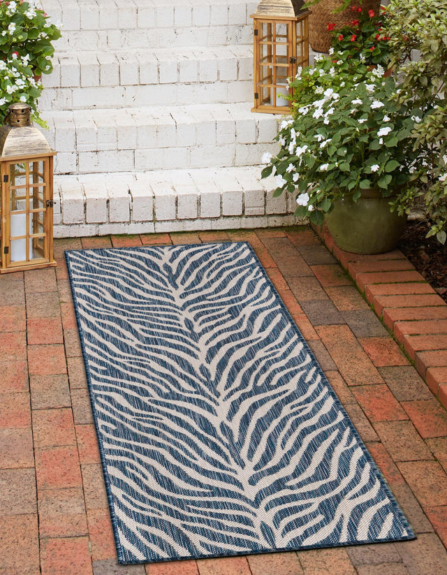 Blue 2' x 8' Outdoor Safari Runner Area Rug Weather Resistant for Patio, Deck, Terrace, Balcony, Porch Animal Print Wildlife Nature Carpet for Sale at Rug Engine
