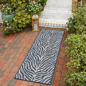 Blue 2' 7 x 10' Outdoor Safari Runner Area Rug Weather Resistant for Patio, Deck, Terrace, Balcony, Porch Animal Print Wildlife Nature Carpet for Sale at Rug Engine