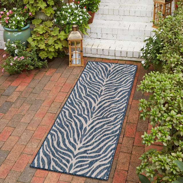 Blue 2' 7 x 10' Outdoor Safari Runner Area Rug Weather Resistant for Patio, Deck, Terrace, Balcony, Porch Animal Print Wildlife Nature Carpet for Sale at Rug Engine