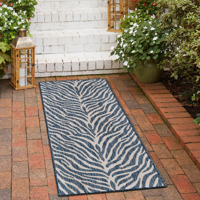 Blue 2' 7 x 10' Outdoor Safari Runner Area Rug Weather Resistant for Patio, Deck, Terrace, Balcony, Porch Animal Print Wildlife Nature Carpet for Sale at Rug Engine