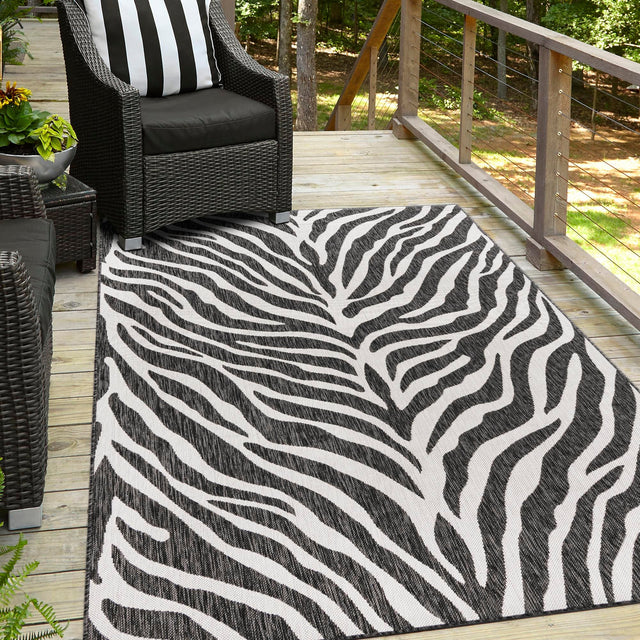 White 9' x 12' Outdoor Safari Rectangle Area Rug Weather Resistant for Patio, Deck, Terrace, Balcony, Porch Animal Print Wildlife Nature Carpet for Sale at Rug Engine