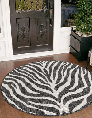 White 4' 1 x 4' 1 Outdoor Safari Round Area Rug Weather Resistant for Patio, Deck, Terrace, Balcony, Porch Animal Print Wildlife Nature Carpet for Sale at Rug Engine