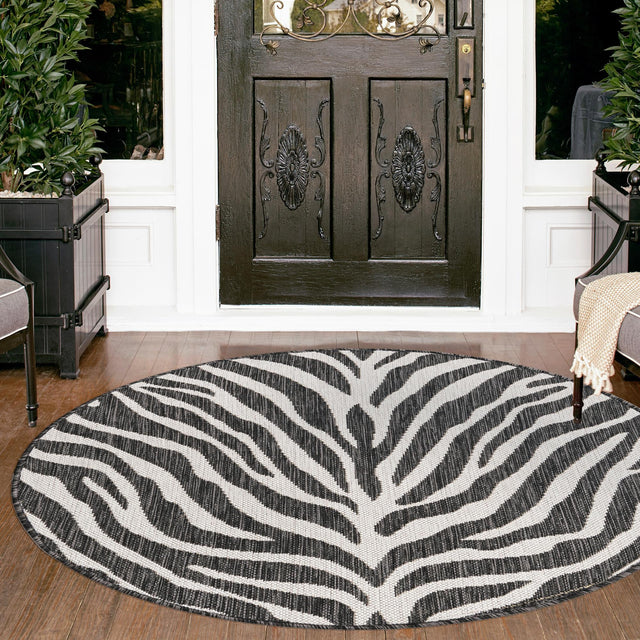 White 10' x 10' Outdoor Safari Round Area Rug Weather Resistant for Patio, Deck, Terrace, Balcony, Porch Animal Print Wildlife Nature Carpet for Sale at Rug Engine