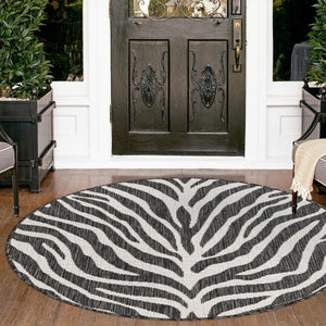 White 3' 1 x 3' 1 Outdoor Safari Round Area Rug Weather Resistant for Patio, Deck, Terrace, Balcony, Porch Animal Print Wildlife Nature Carpet for Sale at Rug Engine