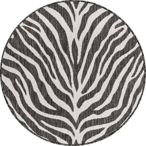 White 3' 1 x 3' 1 Outdoor Safari Round Area Rug Weather Resistant for Patio, Deck, Terrace, Balcony, Porch Animal Print Wildlife Nature Carpet for Sale at Rug Engine