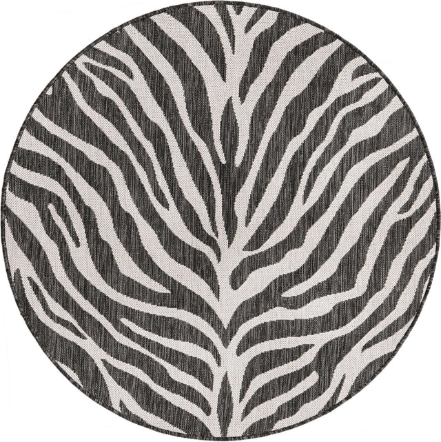 White 4' 1 x 4' 1 Outdoor Safari Round Area Rug Weather Resistant for Patio, Deck, Terrace, Balcony, Porch Animal Print Wildlife Nature Carpet for Sale at Rug Engine