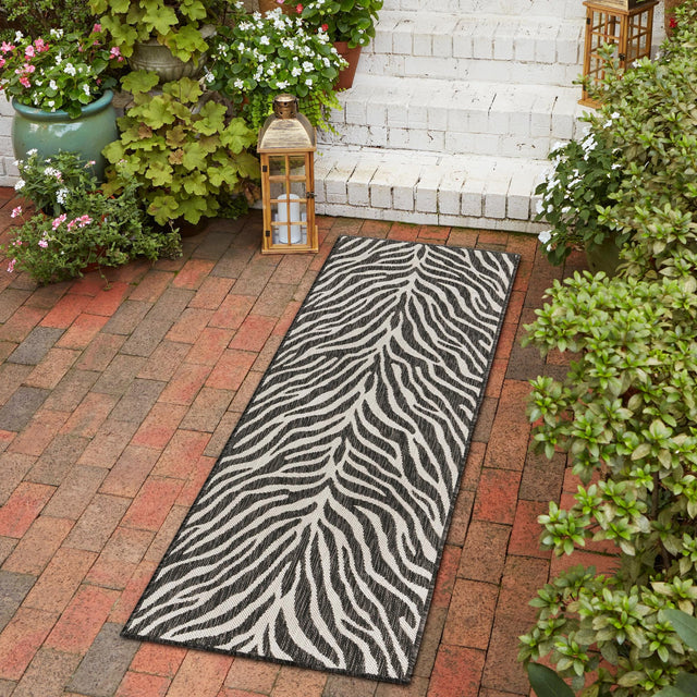 White 2' x 6' 1 Outdoor Safari Runner Area Rug Weather Resistant for Patio, Deck, Terrace, Balcony, Porch Animal Print Wildlife Nature Carpet for Sale at Rug Engine