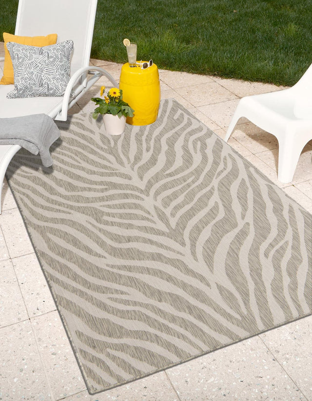 Gray 3' 1 x 5' 3 Outdoor Safari Rectangle Area Rug Weather Resistant for Patio, Deck, Terrace, Balcony, Porch Animal Print Wildlife Nature Carpet for Sale at Rug Engine