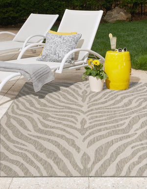Gray 4' 1 x 6' 1 Outdoor Safari Rectangle Area Rug Weather Resistant for Patio, Deck, Terrace, Balcony, Porch Animal Print Wildlife Nature Carpet for Sale at Rug Engine