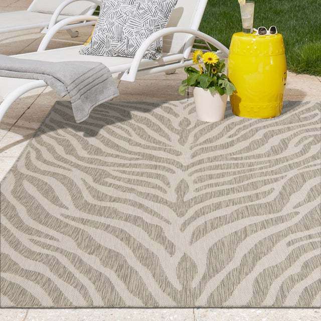 Gray 5' 3 x 8' Outdoor Safari Rectangle Area Rug Weather Resistant for Patio, Deck, Terrace, Balcony, Porch Animal Print Wildlife Nature Carpet for Sale at Rug Engine