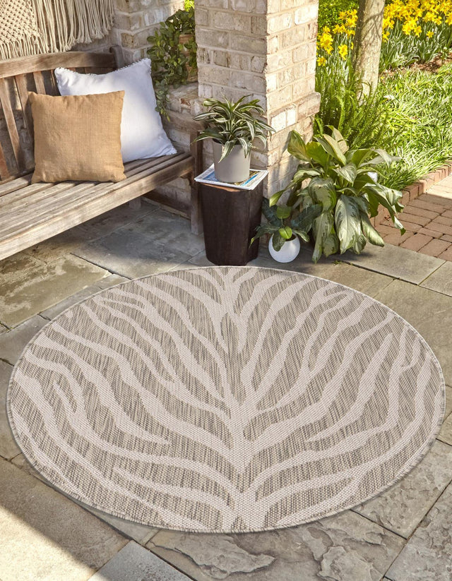 Gray 3' 1 x 3' 1 Outdoor Safari Round Area Rug Weather Resistant for Patio, Deck, Terrace, Balcony, Porch Animal Print Wildlife Nature Carpet for Sale at Rug Engine