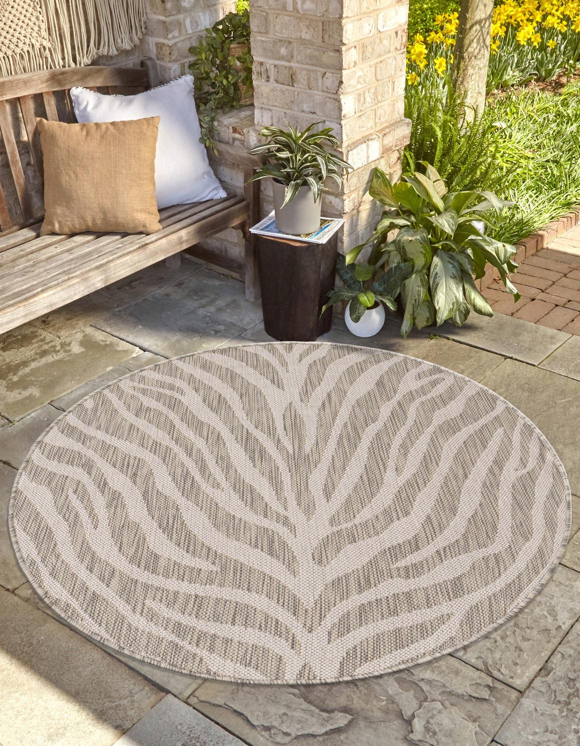 Gray 4' 1 x 4' 1 Outdoor Safari Round Area Rug Weather Resistant for Patio, Deck, Terrace, Balcony, Porch Animal Print Wildlife Nature Carpet for Sale at Rug Engine