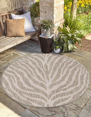Gray 4' 1 x 4' 1 Outdoor Safari Round Area Rug Weather Resistant for Patio, Deck, Terrace, Balcony, Porch Animal Print Wildlife Nature Carpet for Sale at Rug Engine