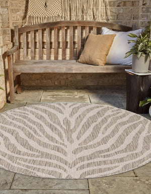 Gray 4' 1 x 4' 1 Outdoor Safari Round Area Rug Weather Resistant for Patio, Deck, Terrace, Balcony, Porch Animal Print Wildlife Nature Carpet for Sale at Rug Engine