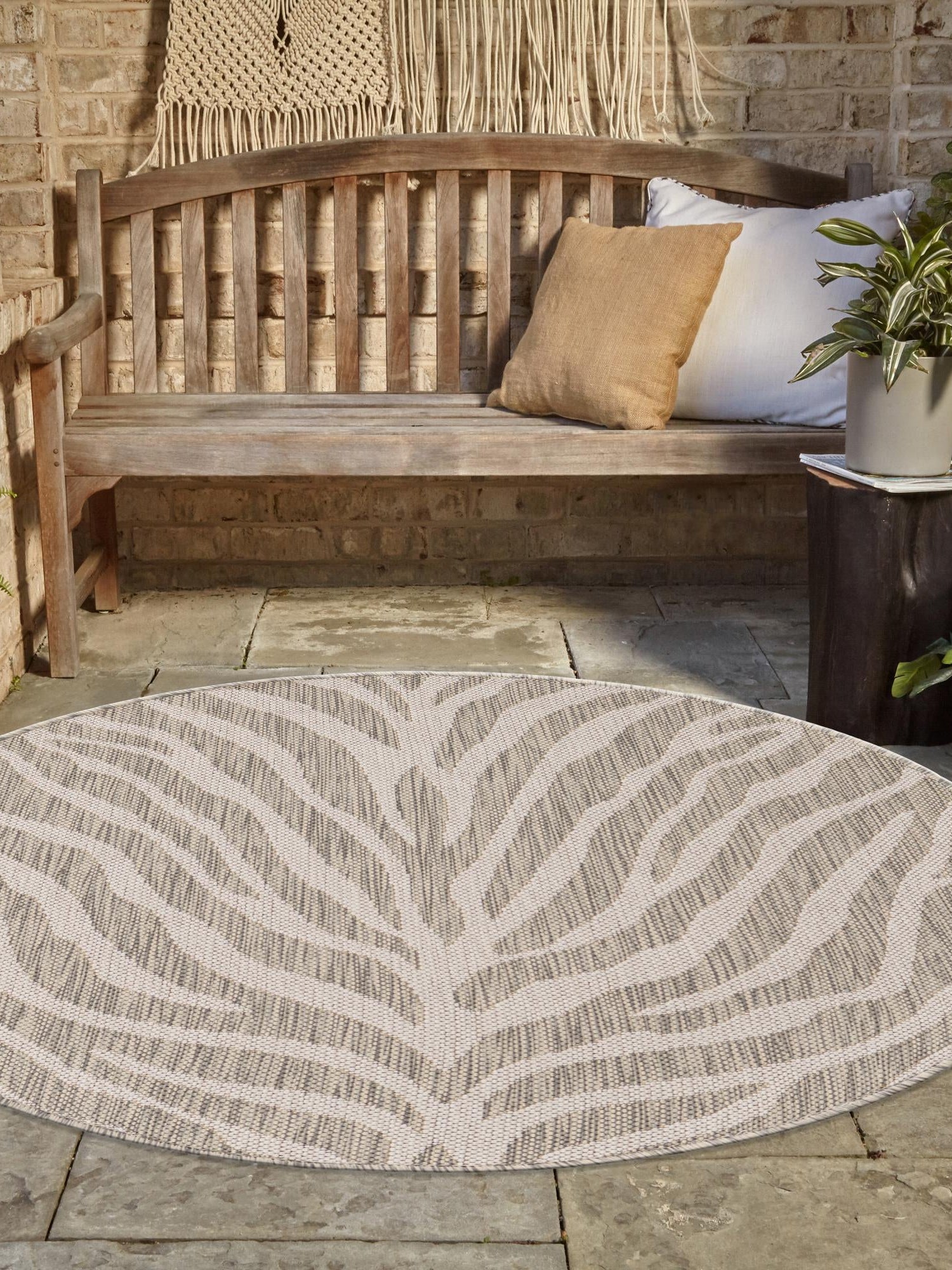 Gray 3' 1 x 3' 1 Outdoor Safari Round Area Rug Weather Resistant for Patio, Deck, Terrace, Balcony, Porch Animal Print Wildlife Nature Carpet for Sale at Rug Engine