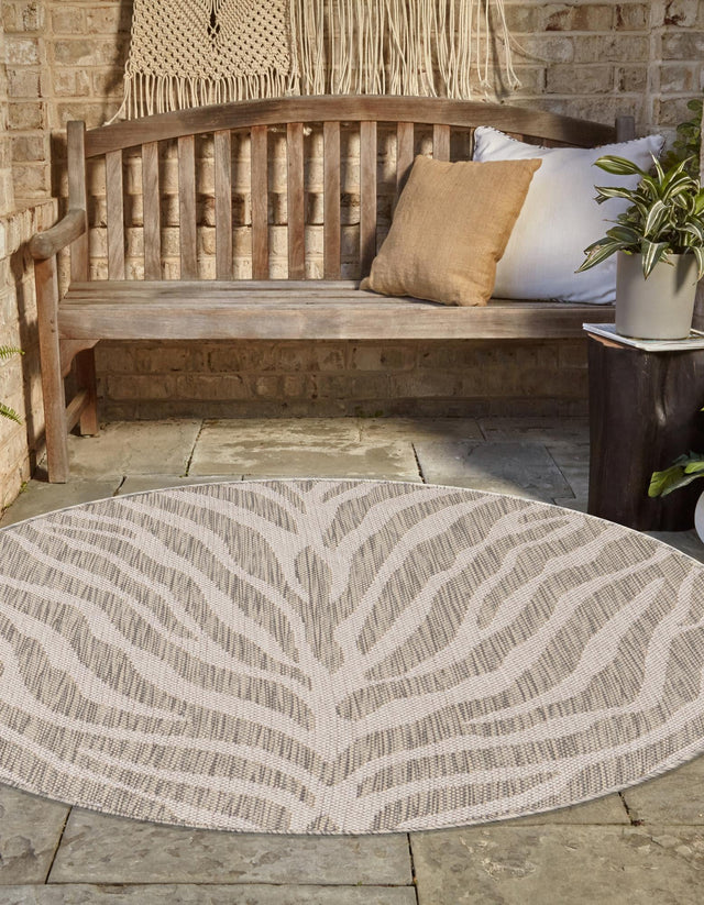 Gray 3' 1 x 3' 1 Outdoor Safari Round Area Rug Weather Resistant for Patio, Deck, Terrace, Balcony, Porch Animal Print Wildlife Nature Carpet for Sale at Rug Engine