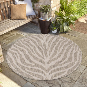 Gray 4' 1 x 4' 1 Outdoor Safari Round Area Rug Weather Resistant for Patio, Deck, Terrace, Balcony, Porch Animal Print Wildlife Nature Carpet for Sale at Rug Engine