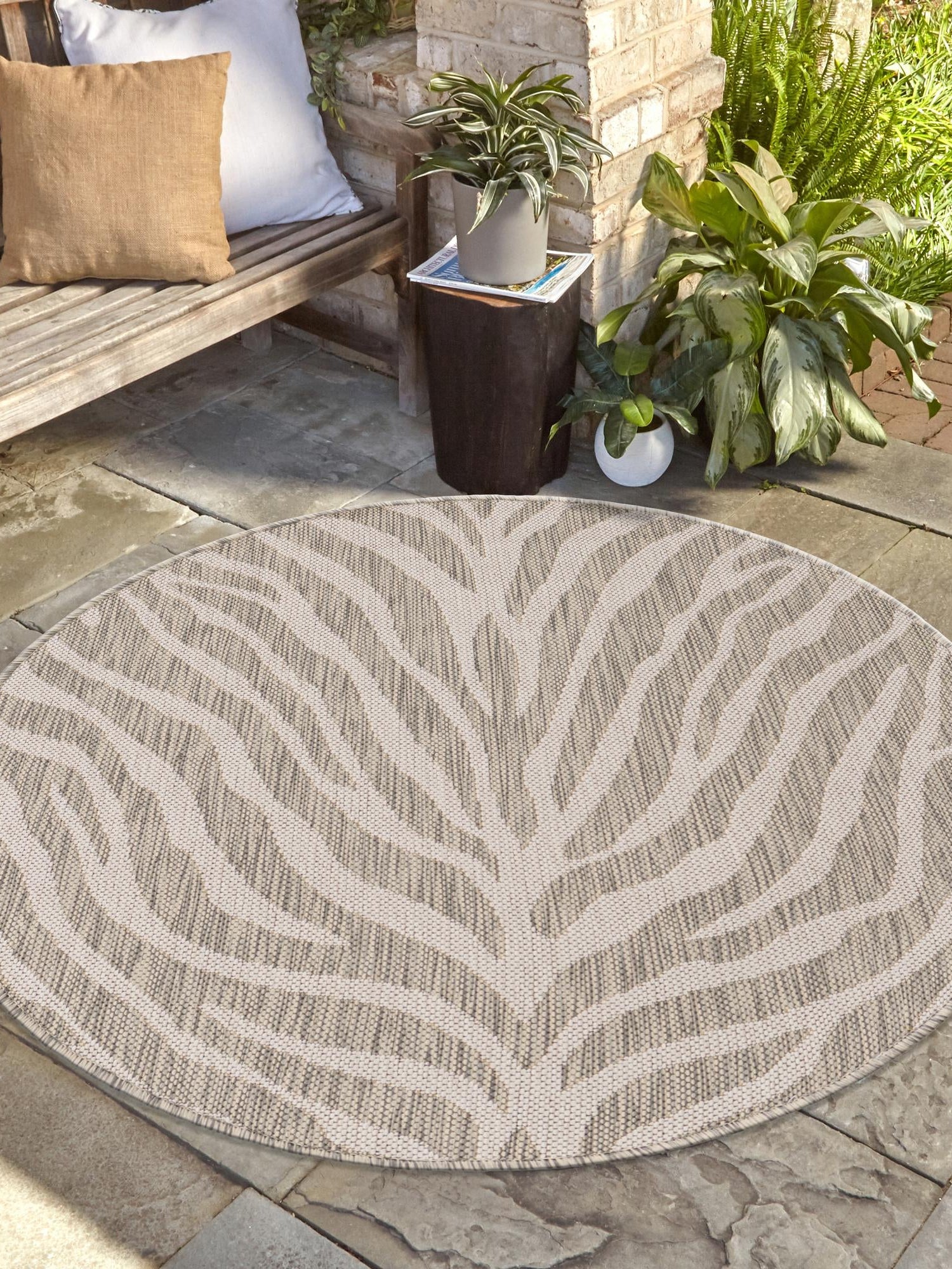 Gray 3' 1 x 3' 1 Outdoor Safari Round Area Rug Weather Resistant for Patio, Deck, Terrace, Balcony, Porch Animal Print Wildlife Nature Carpet for Sale at Rug Engine