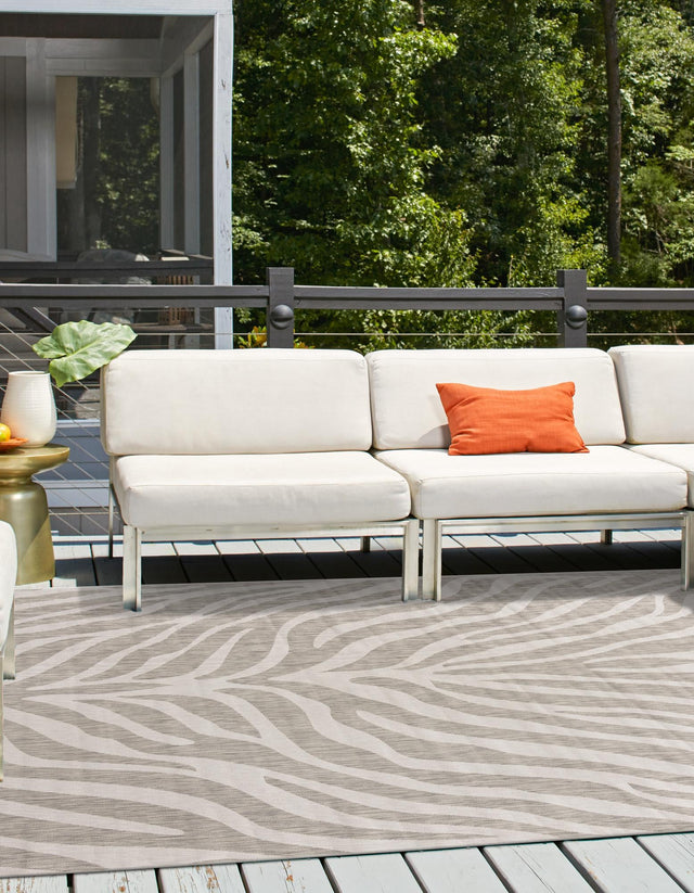 Gray 10' x 10' Outdoor Safari Square Area Rug Weather Resistant for Patio, Deck, Terrace, Balcony, Porch Animal Print Wildlife Nature Carpet for Sale at Rug Engine