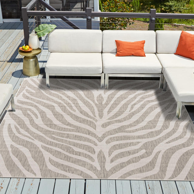 Gray 10' x 10' Outdoor Safari Square Area Rug Weather Resistant for Patio, Deck, Terrace, Balcony, Porch Animal Print Wildlife Nature Carpet for Sale at Rug Engine
