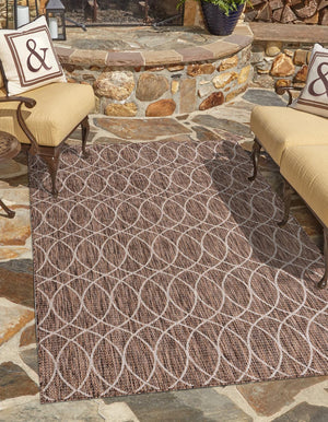 Brown 5' 3 x 8' Outdoor Trellis Rectangle Area Rug Weather Resistant for Patio, Deck, Terrace, Balcony, Porch Geometric Design Water Safe Outside Carpet for Sale at Rug Engine
