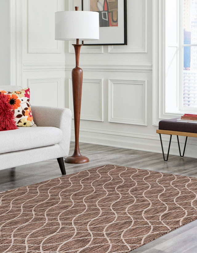 Brown 5' 3 x 8' Outdoor Trellis Rectangle Area Rug Weather Resistant for Patio, Deck, Terrace, Balcony, Porch Geometric Design Water Safe Outside Carpet for Sale at Rug Engine