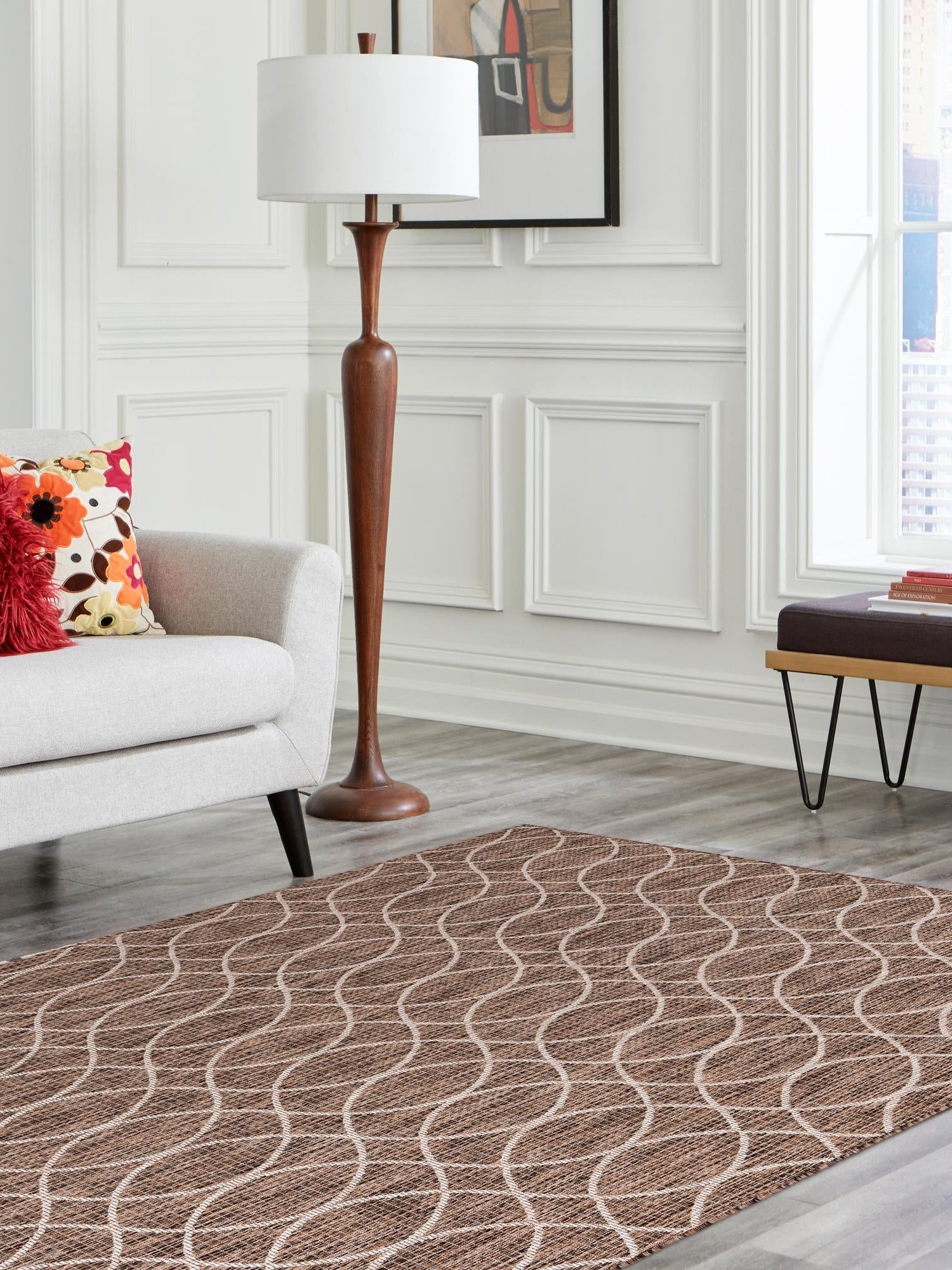 Brown 7' 10 x 11' Outdoor Trellis Rectangle Area Rug Weather Resistant for Patio, Deck, Terrace, Balcony, Porch Geometric Design Water Safe Outside Carpet for Sale at Rug Engine