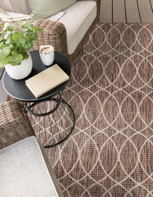 Brown 7' 10 x 11' Outdoor Trellis Rectangle Area Rug Weather Resistant for Patio, Deck, Terrace, Balcony, Porch Geometric Design Water Safe Outside Carpet for Sale at Rug Engine
