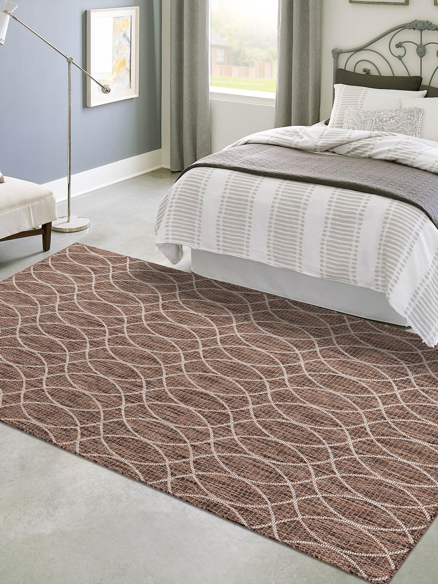 Brown 9' x 12' Outdoor Trellis Rectangle Area Rug Weather Resistant for Patio, Deck, Terrace, Balcony, Porch Geometric Design Water Safe Outside Carpet for Sale at Rug Engine