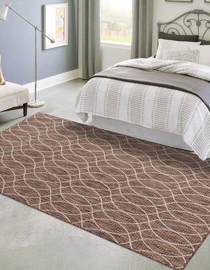 Brown 4' 1 x 6' 1 Outdoor Trellis Rectangle Area Rug Weather Resistant for Patio, Deck, Terrace, Balcony, Porch Geometric Design Water Safe Outside Carpet for Sale at Rug Engine