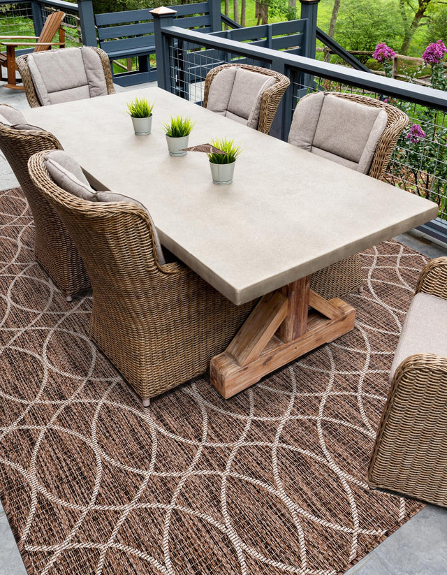 Brown 4' 1 x 6' 1 Outdoor Trellis Rectangle Area Rug Weather Resistant for Patio, Deck, Terrace, Balcony, Porch Geometric Design Water Safe Outside Carpet for Sale at Rug Engine