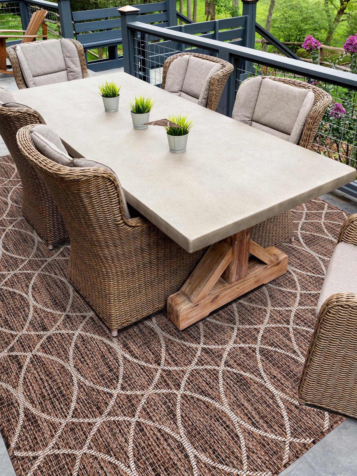 Brown 10' x 14' 1 Outdoor Trellis Rectangle Area Rug Weather Resistant for Patio, Deck, Terrace, Balcony, Porch Geometric Design Water Safe Outside Carpet for Sale at Rug Engine